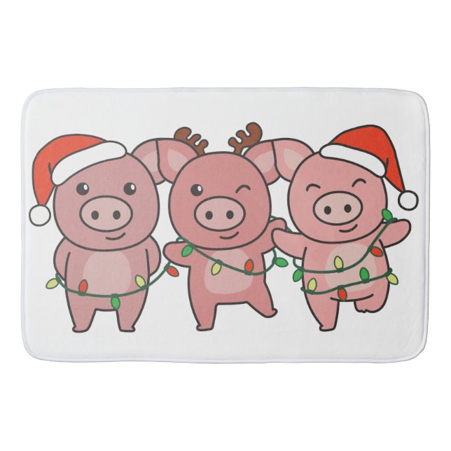 Weihnachtsschweine von Niedlichen Schweinen Badematte (Vorderseite)