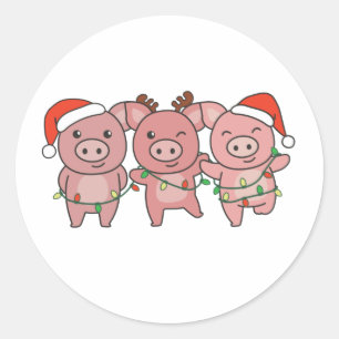 Weihnachtsschweine von Niedlichen Schweinen Runder Aufkleber