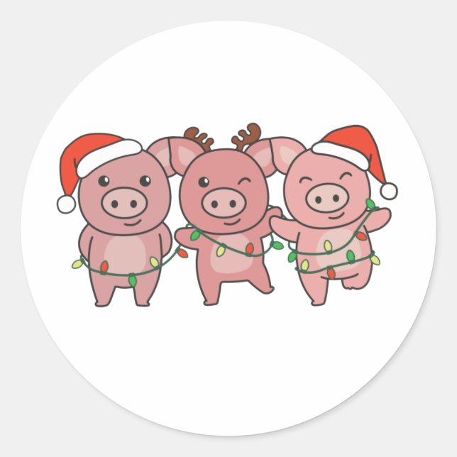 Weihnachtsschweine von Niedlichen Schweinen Runder Aufkleber (Vorderseite)