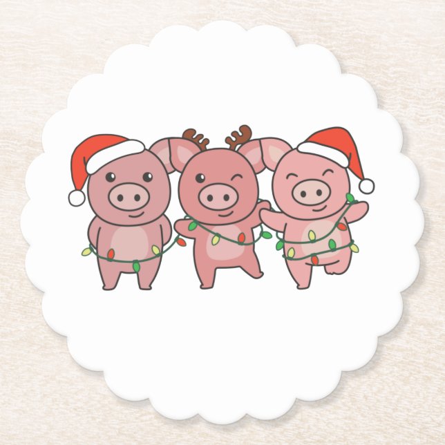 Weihnachtsschweine von Niedlichen Schweinen Untersetzer (Vorderseite)