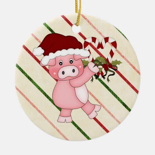 Weihnachtsschweinverzierung Keramikornament (Vorne)