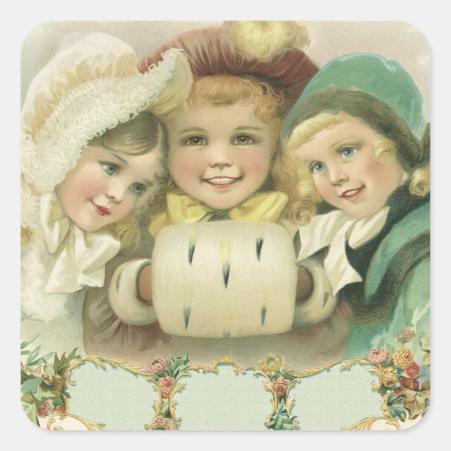 Weihnachtsschwester, Viktorianische Kinder Quadratischer Aufkleber (Vorderseite)