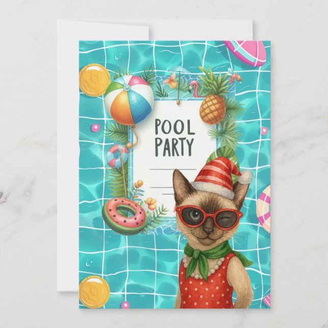 Weihnachtsschwimmbad-Party für Cat Lovers Einladung (Vorderseite)