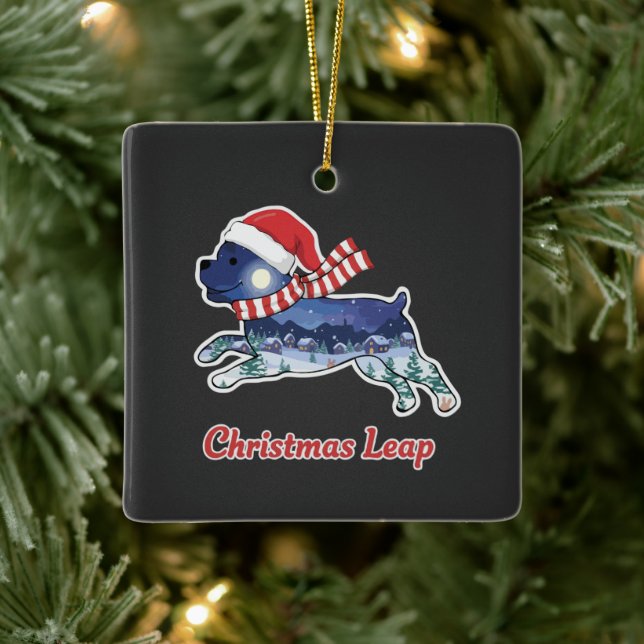 Weihnachtsschwindelhund | Niedlicher Welpe Santa Keramikornament (Baum)