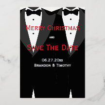 Weihnachtsschwule Save the Date rot und silberfarb