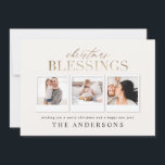 Weihnachtssegment Gold-Multi-Foto kariert Feiertagskarte<br><div class="desc">Weihnachts Segen Gold Effekt Multi-Foto karierte Urlaubskarte. Ändern Sie die Hintergrundfarbe,  um die Karte anzupassen.</div>