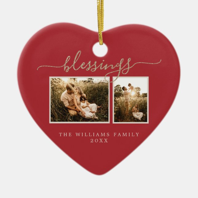 Weihnachtssegnung 2 Foto Rote Familie Keramik Ornament (Vorne)