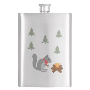 Weihnachtsseichhörnchen Roastnüsse auf Log Fire Flachmann