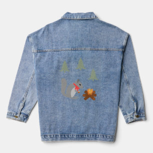 Weihnachtsseichhörnchen Roastnüsse auf Log Fire Jeansjacke