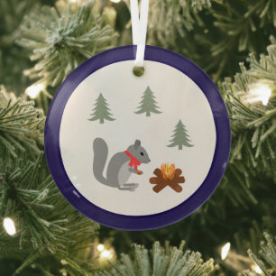 Weihnachtsseichhörnchen Roastnüsse auf Log Fire Ornament Aus Glas