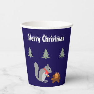 Weihnachtsseichhörnchen Roastnüsse auf Log Fire Pappbecher