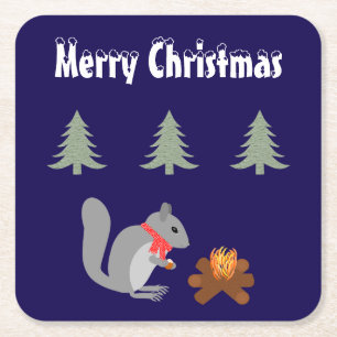 Weihnachtsseichhörnchen Roastnüsse auf Log Fire Rechteckiger Pappuntersetzer