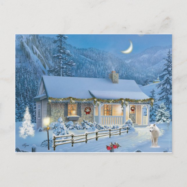 Weihnachtsseinsamkeit Winter-Hütte Feiertagspostkarte (Vorderseite)