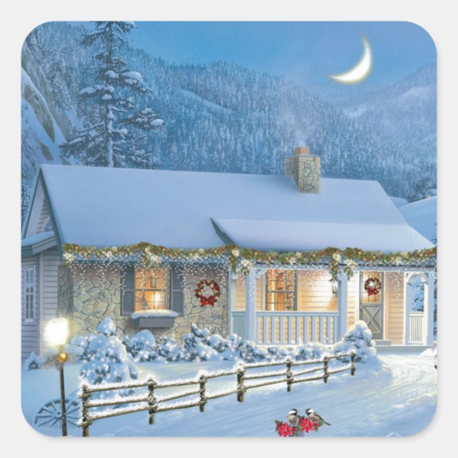 Weihnachtsseinsamkeit Winter-Hütte Quadratischer Aufkleber (Vorderseite)