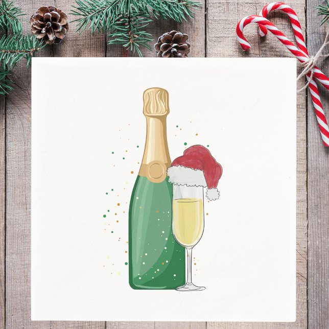 Weihnachtssekt Flasche & Weihnachtsmannmütze Flute Serviette (Von Creator hochgeladen)