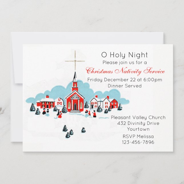 Weihnachtsservice mit einer Winterkirchenszene Einladung (Vorderseite)