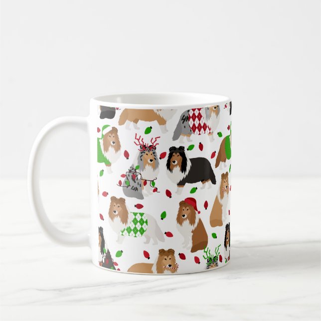 Weihnachtssheltie Shetland Sheepdog Tasse (Links)