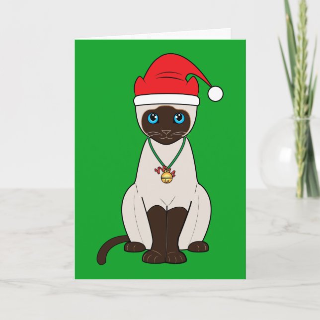Weihnachtssiamesische Katze mit Feiertagskarte (Vorderseite)