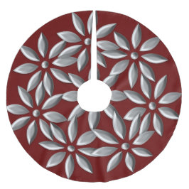 Weihnachtssilber-Blume Pattern Marron Polyester Weihnachtsbaumdecke