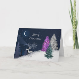 Weihnachtssilber Hirsch Pink Tree Wasserfarbe Feiertagskarte