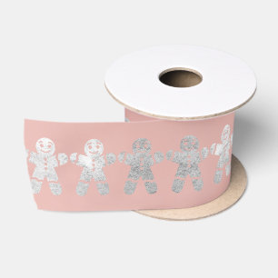 Weihnachtssilberne Lebkuchen-Mann-Rosa-Rose Satinband
