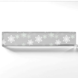 Weihnachtssilbrige weiße Schneegestöber Namensplakette
