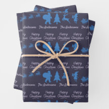 Weihnachtssilhouette-Wrap-Papier in Blau
