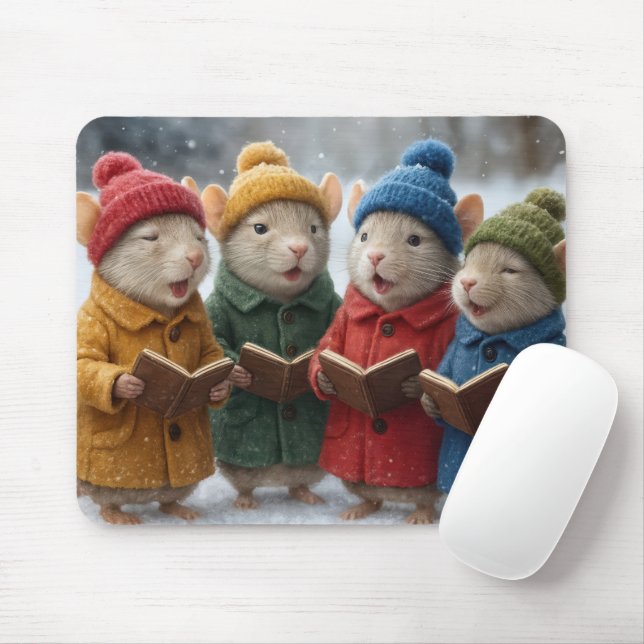 Weihnachtssingen der Mäuse im Schnee Mousepad (Mit Mouse)