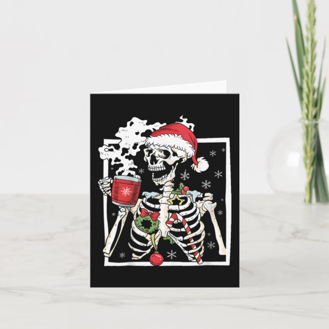 Weihnachtsskelett mit einem Lächeln am Schädel tri Karte (Vorderseite)