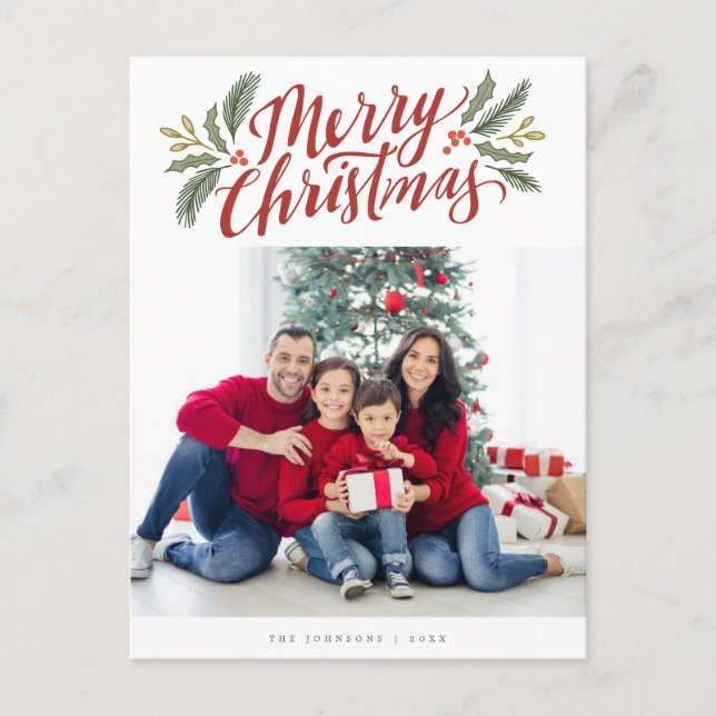 Weihnachtsskripte und Grüntöne Feiertage Multi-Fot Postkarte (Vorderseite)
