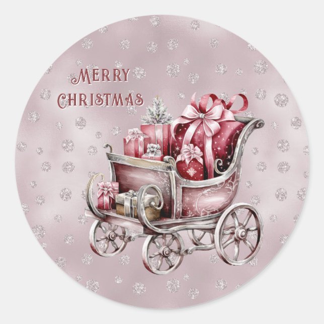Weihnachtssleih mit Geschenksticker Runder Aufkleber (Vorderseite)