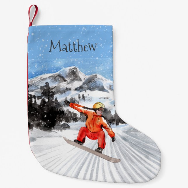 Weihnachtssnowboard Snowboarding Personalisiert Kleiner Weihnachtsstrumpf (Vorderseite)