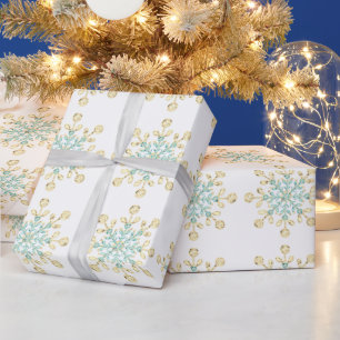 Weihnachtssnowflakes Gold Türkis Wrapping Geschenkpapier