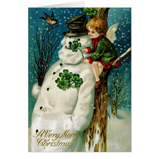WeihnachtsSnowman mit Kleeblättern Karte