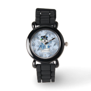 Weihnachtssnowman-Silber-Glitzer-Band-Uhr Armbanduhr