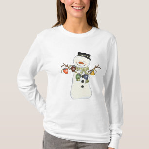 Weihnachtssnowman-weißer langer Hülsen-Nano-T - T-Shirt