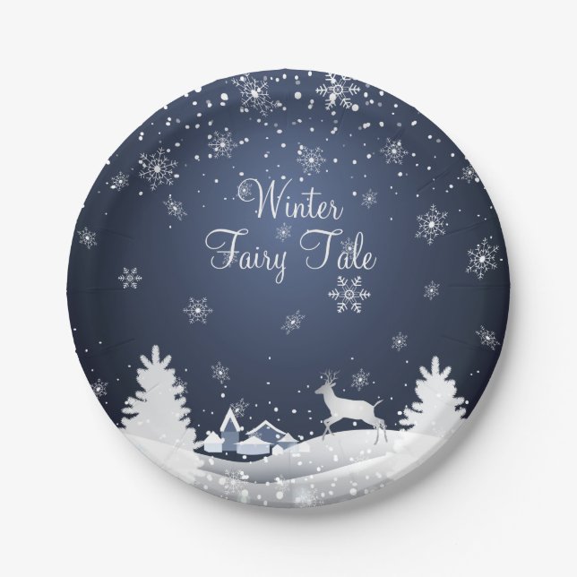 Weihnachtssnowy-Märchen-Fantasie-Wald Pappteller (Vorderseite)