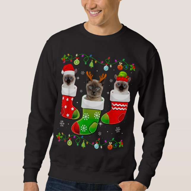 Weihnachtssocken Funny Siamese Cat Lover Xmas Ligh Sweatshirt (Vorderseite)