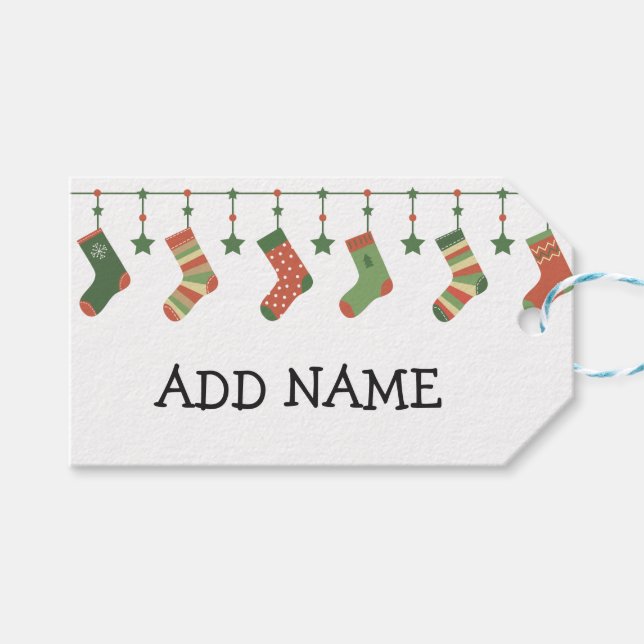 Weihnachtssocken mit individuellem Namen Geschenkanhänger (Vorderseite (Horizontal))