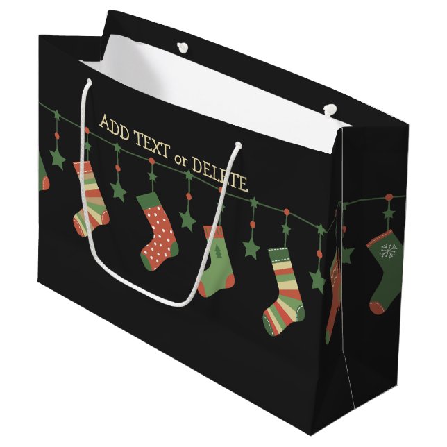 Weihnachtssocken - Saison-Strümpfe fügen Text hinz Große Geschenktüte (Vorderseite Schrägansicht)