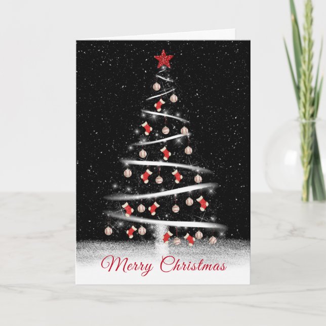 Weihnachtssocken und Baseballbaum Feiertagskarte (Vorderseite)