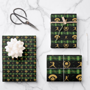 WeihnachtsSoftball-Player - Girls Grüner Karo Geschenkpapier Set