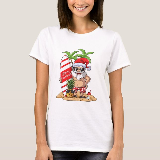 Weihnachtssommer-Brandung Hawai Sankt hawaiische T-Shirt (Vorderseite)