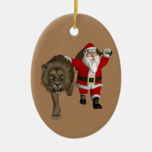 Weihnachtsspaziergang mit Löwen Keramik Ornament