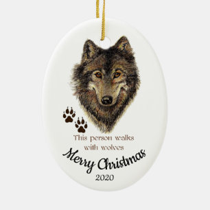 Weihnachtsspaziergänge nach Maß mit Wölfen Zitat Keramikornament