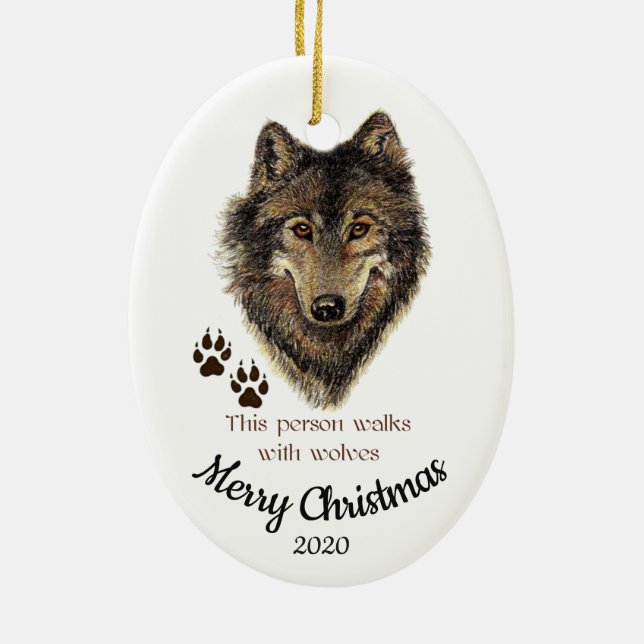 Weihnachtsspaziergänge nach Maß mit Wölfen Zitat Keramikornament (Hinten)