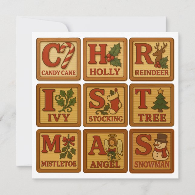 Weihnachtsspielzeug aus Holz Feiertagskarte (Vorderseite)