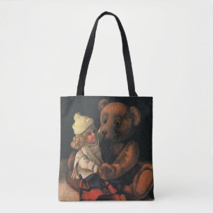 Weihnachtsspielzeug, Puppe und ein Teddybär Tasche