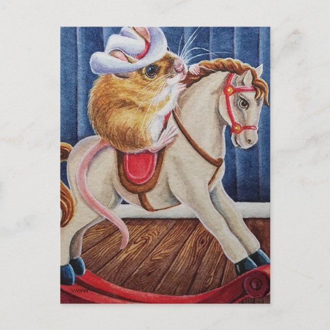Weihnachtsspielzeug Rocking Horse Maus Kunst Postkarte (Vorderseite)