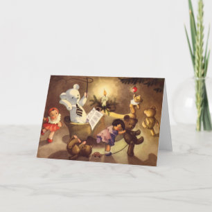 Weihnachtsspielzeug, Tanzpuppen, Teddybären Feiertagskarte